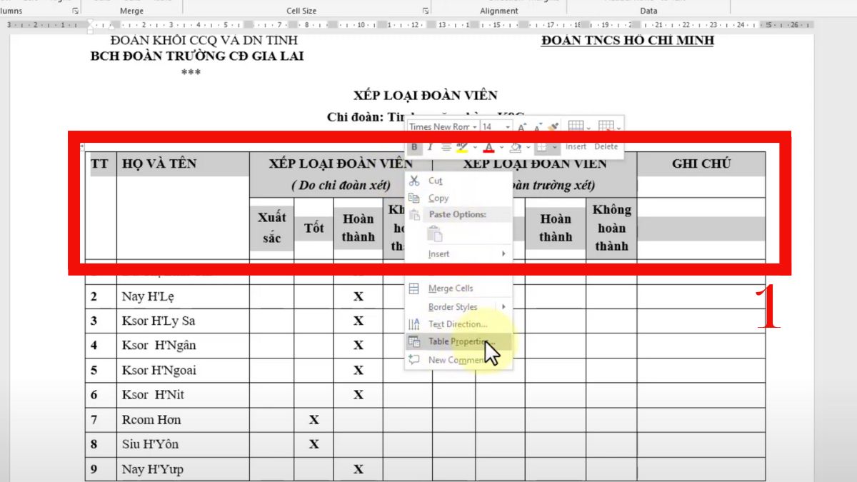 Cách lặp lại tiêu đề trong bảng Word và bỏ thiết lập bước 1