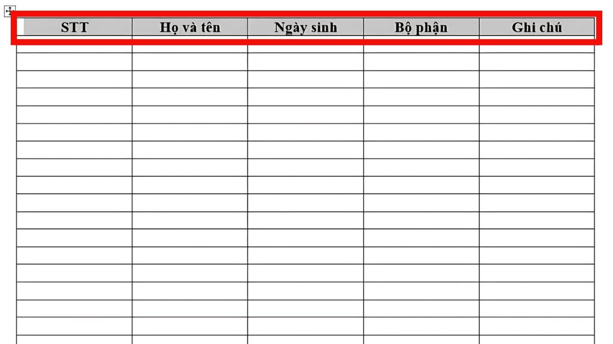 Cách lặp lại tiêu đề trong bảng Word với Repeat Header Rows bước 1