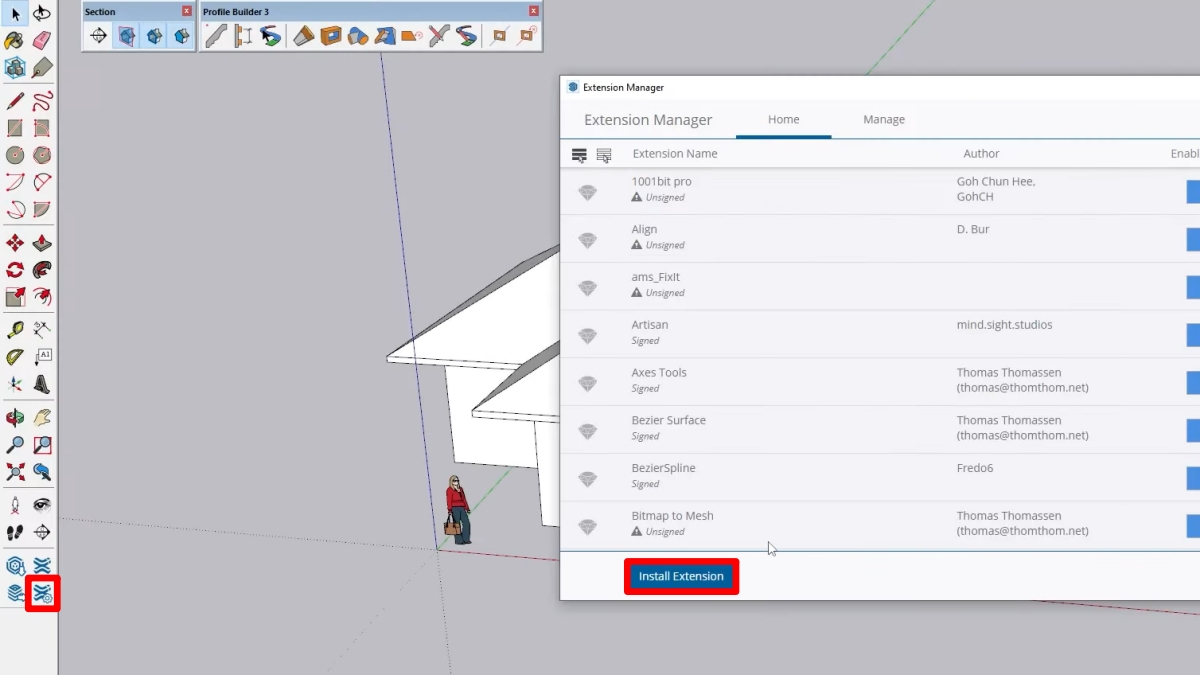 Cài đặt và sử dụng plugin vẽ mái ngói trong SketchUp bước 1