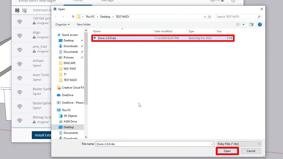 Cài đặt và sử dụng plugin vẽ mái ngói trong SketchUp bước 2
