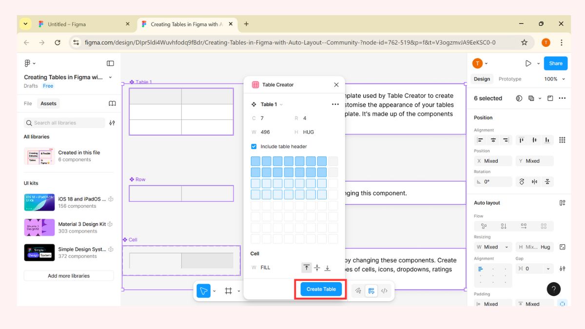 Các cách tạo bảng trong Figma bằng plugin bước 3