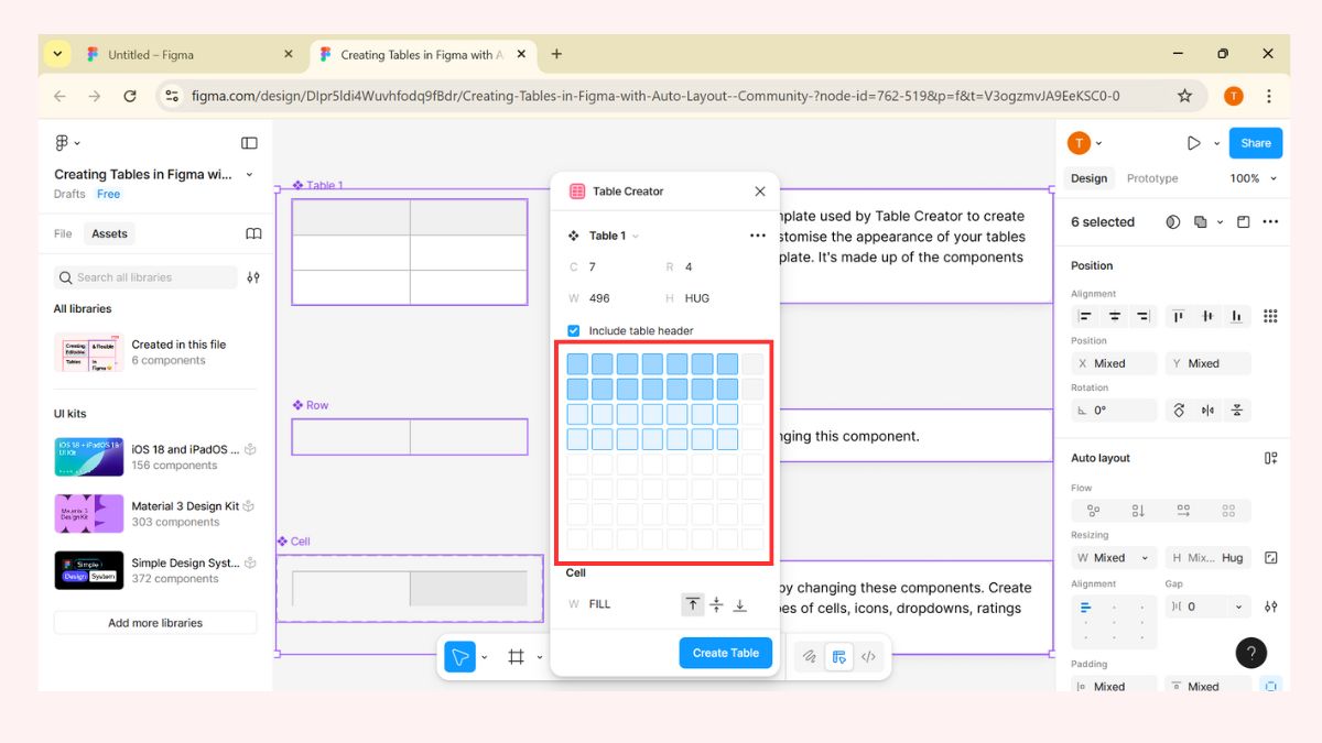Các cách tạo bảng trong Figma bằng plugin bước 2