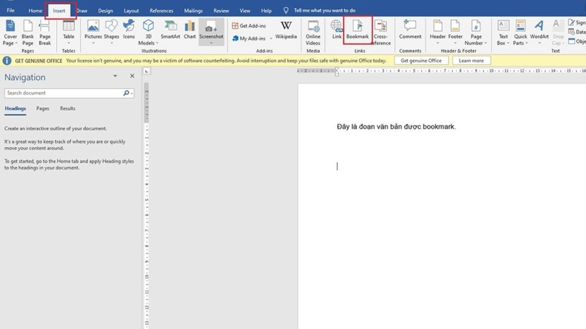 Cách tạo Bookmark trong Word và quản lý bước 1