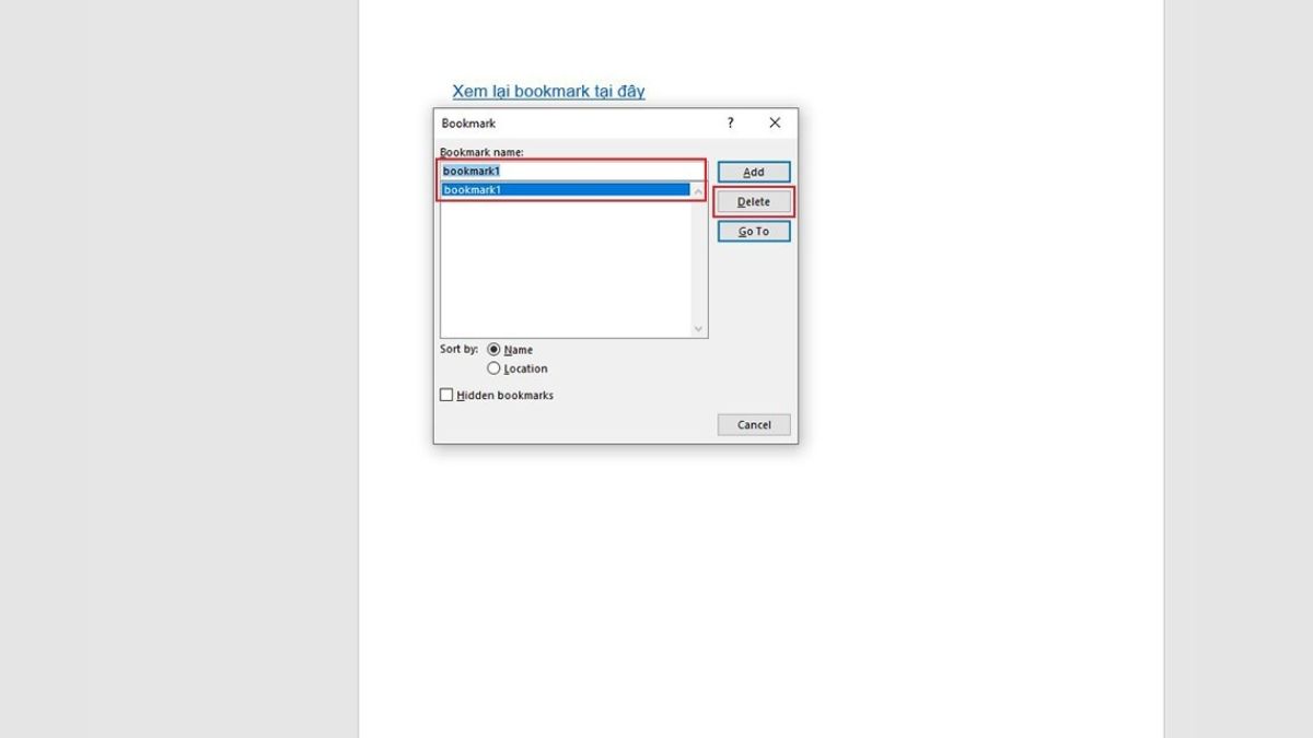 Cách tạo Bookmark trong Word và xóa bước 2