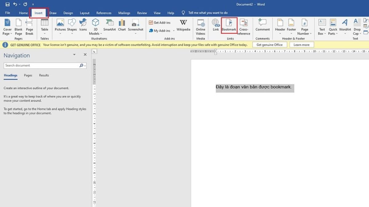 Cách tạo Bookmark trong Word bước 2