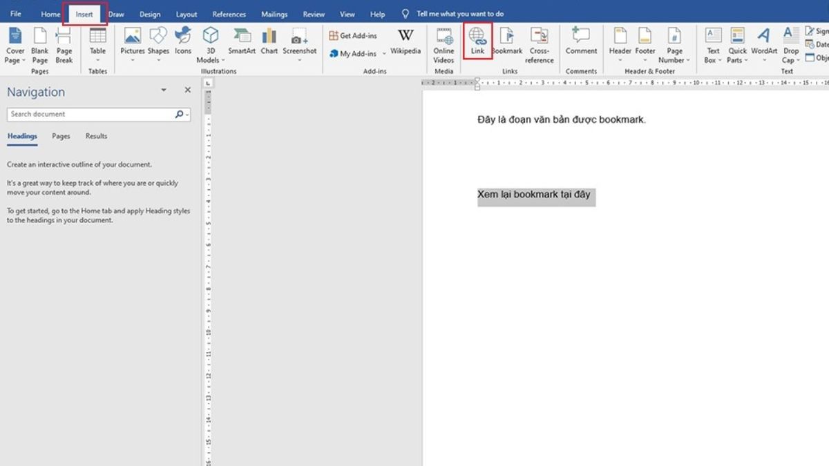Cách tạo Bookmark trong Word và sử dụng bước 1