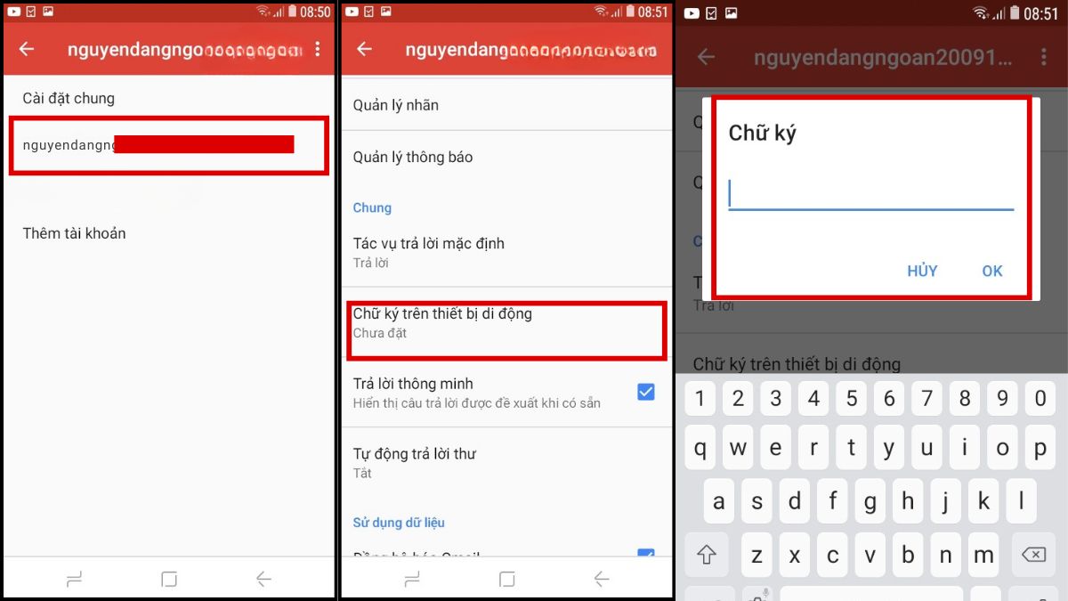 Tạo chữ ký Gmail trên điện thoại Android bước 2