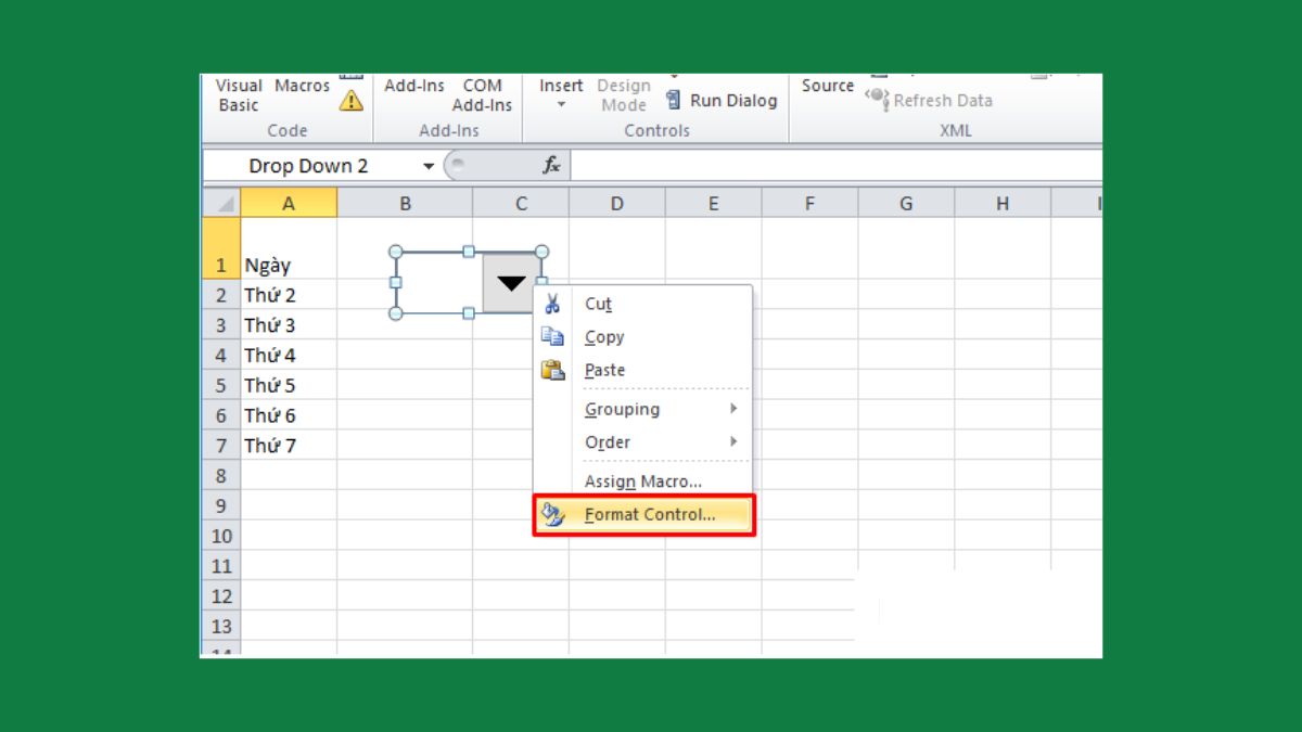Cách tạo ComboBox bằng Developer tab bước 3