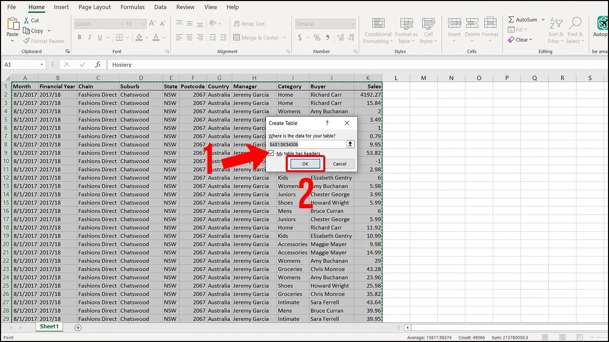 Cách tạo Dashboard trong Excel bước 1