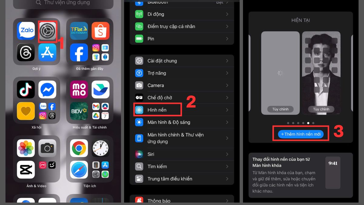 Cách đổi hình nền điện thoại thay thay đổi nhiều ảnh trên iPhone bước 1