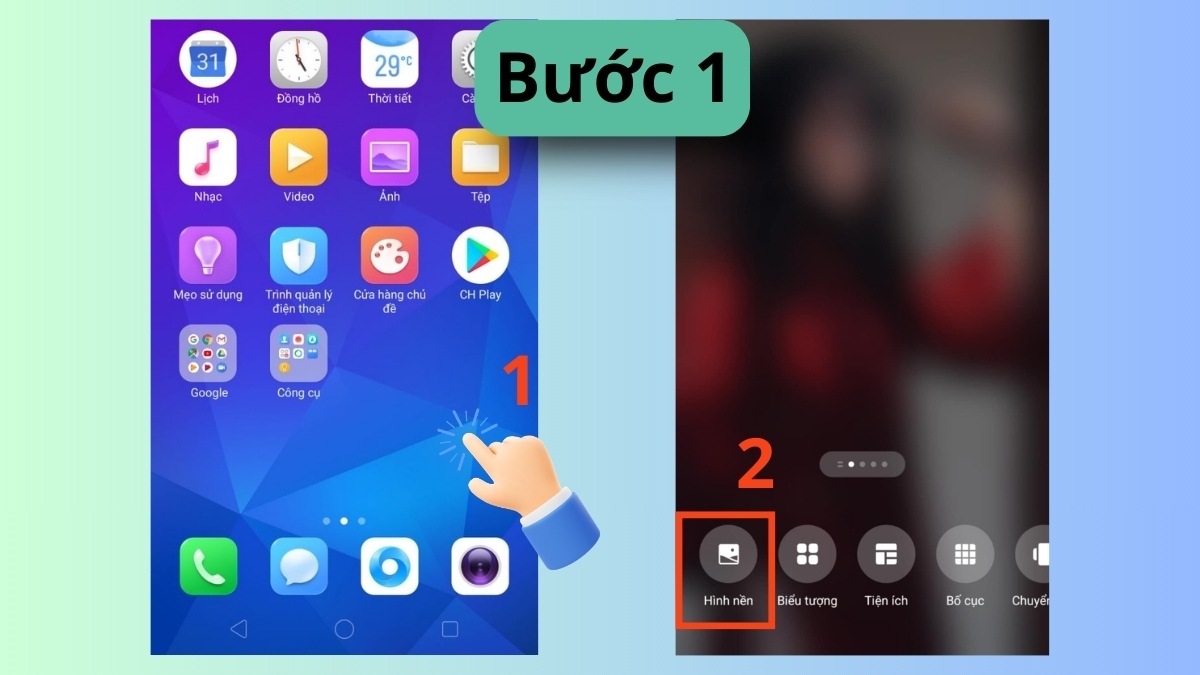Cách cài hình nền động OPPO từ màn hình chính bước 1