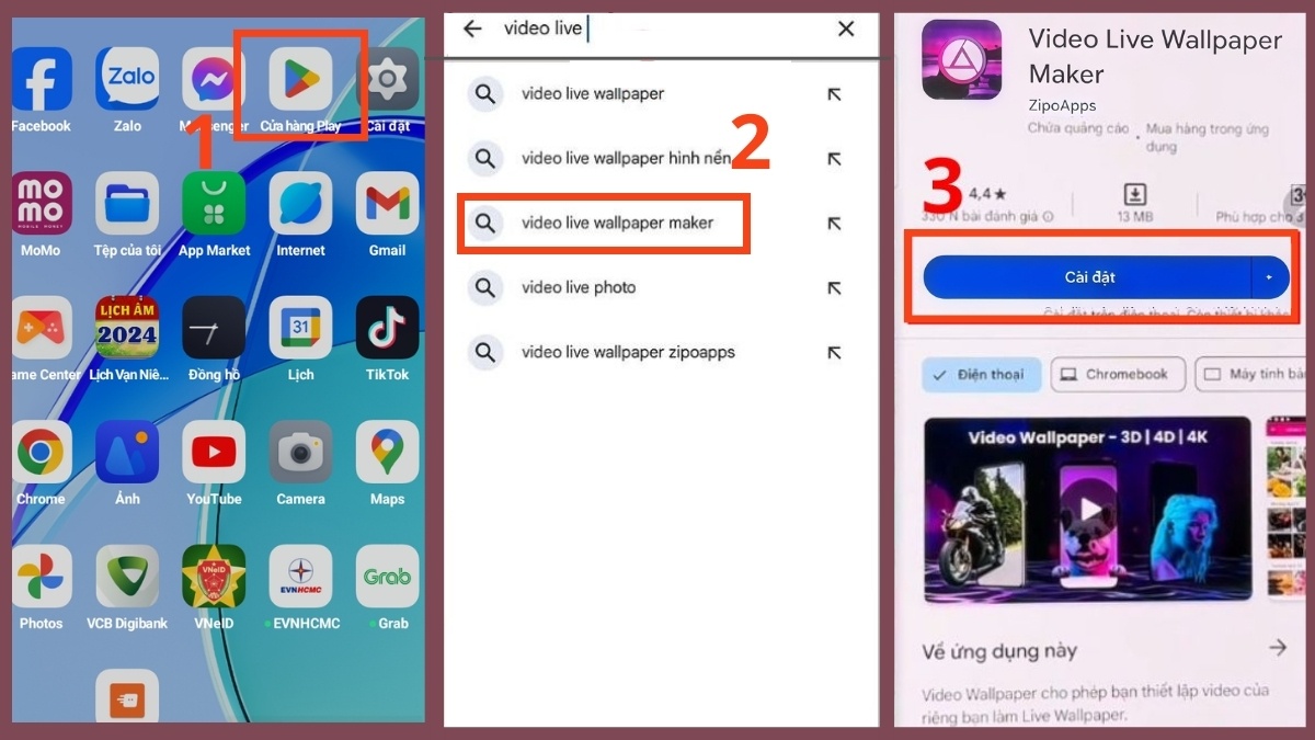 Cách cài hình nền động OPPO bằng app bước 1