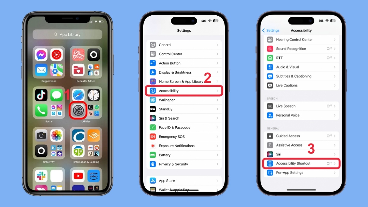 Cách cài phím tắt trợ năng iPhone bước 1