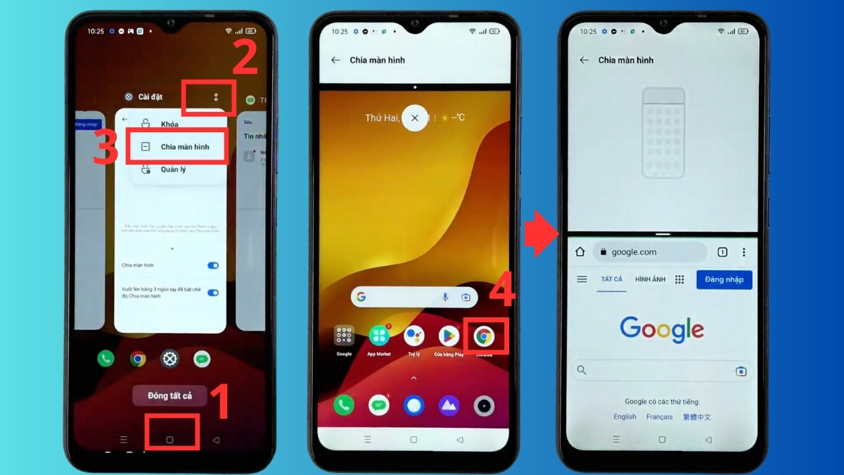 Cách chia đôi màn hình Realme bằng nút đa nhiệm