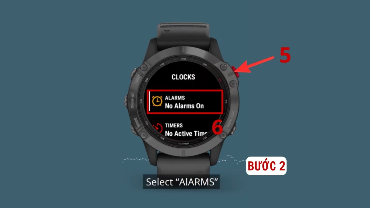 Các tùy chỉnh thời gian trên đồng hồ Garmin cài báo thức bước 2