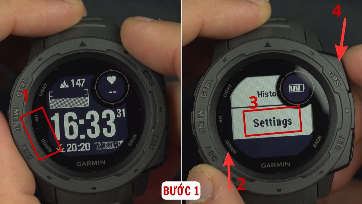 Cách chỉnh giờ đồng hồ Garmin trên đồng hồ bước 1