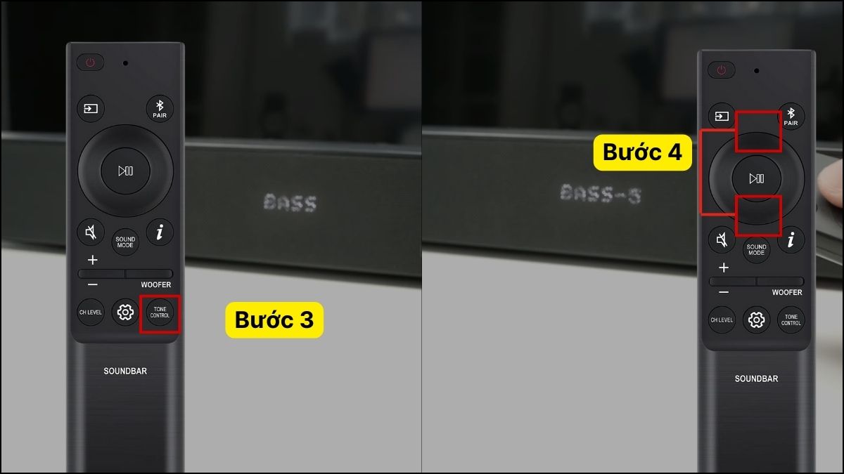 Cách chỉnh loa soundbar bass treble Samsung bước 2