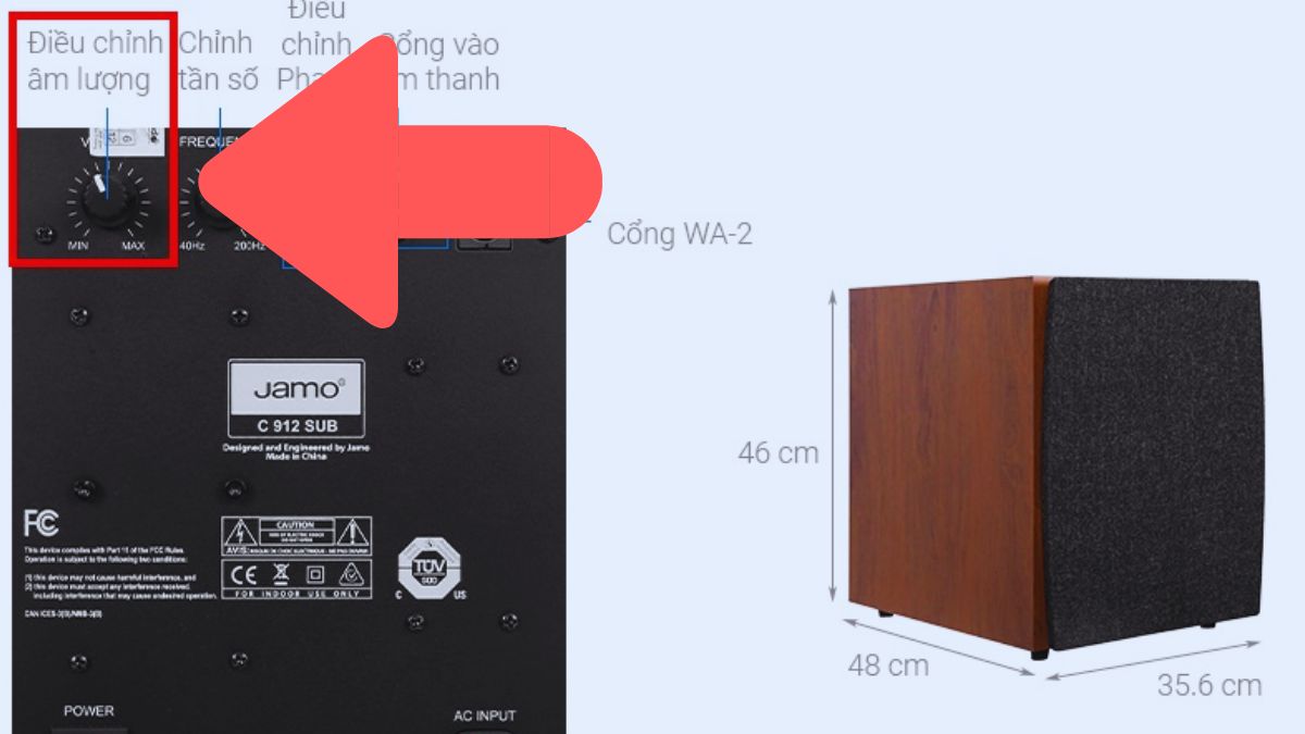 Cách chỉnh loa sub điện nút âm lượng