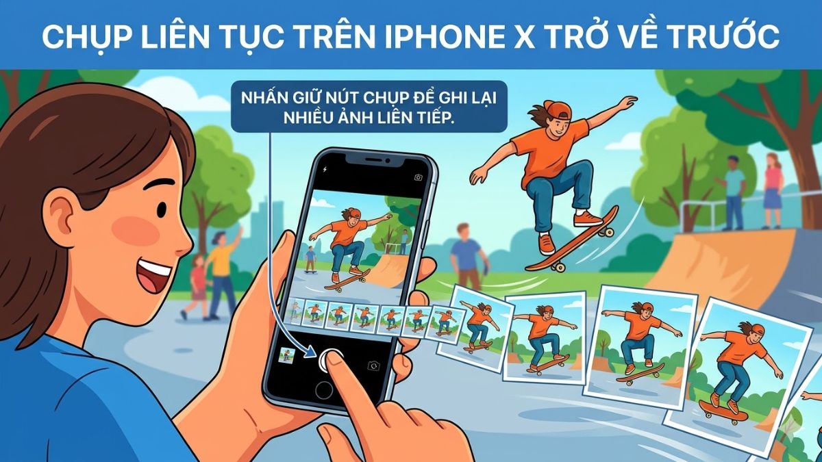 Cách chụp liên tục trên iPhone x trở về trước