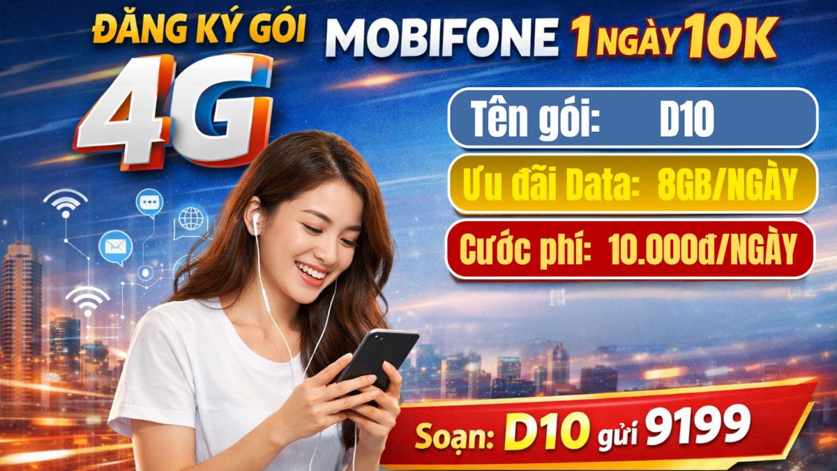 Cách đăng ký gói cước mạng 4G MobiFone 1 ngày 10k