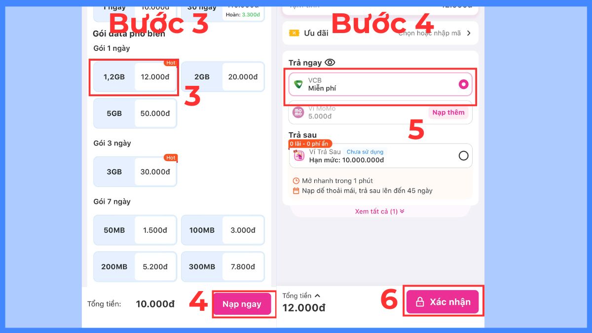 Cách đăng ký 4G Vinaphone 1 ngày qua MoMo bước 3