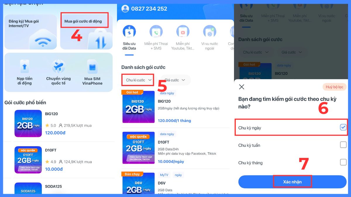 cách Đăng ký gói cước 4G Vinaphone 1 ngày qua app My VNPT bước 2