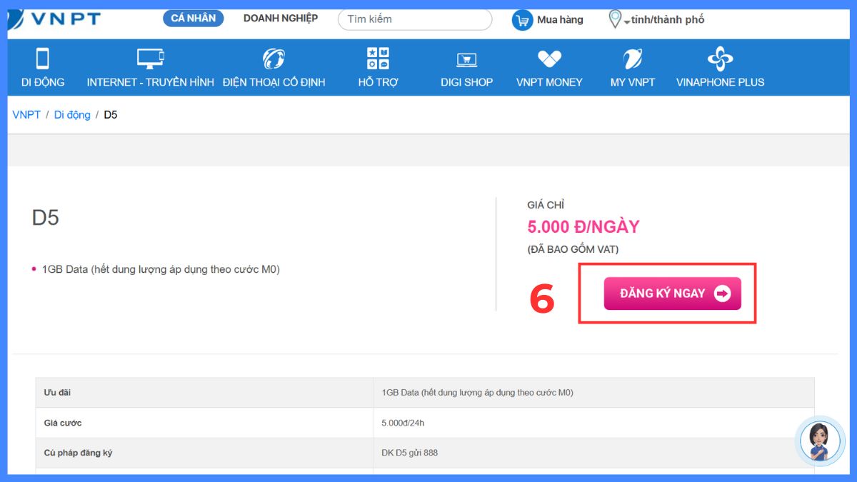 Cách đăng ký 4G Vinaphone 1 ngày qua website bước 2-1