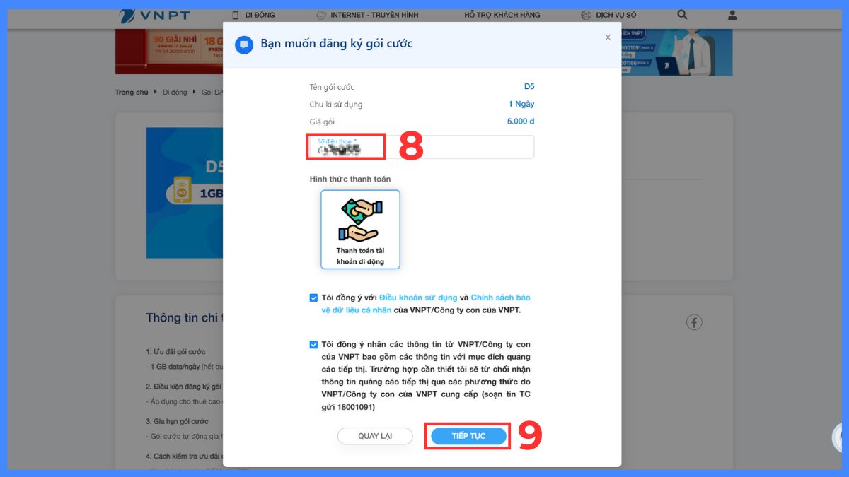 Cách đăng ký 4G Vinaphone 1 ngày qua website bước 3-1