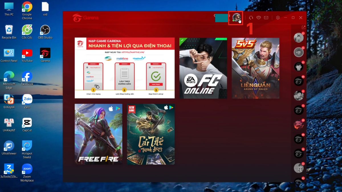 Cách đổi avatar Garena bước 1
