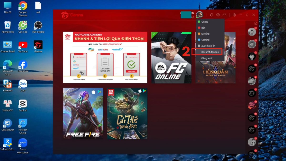 Cách đổi avatar Garena bước 2