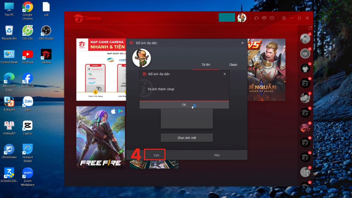Cách đổi avatar Garena bước 5