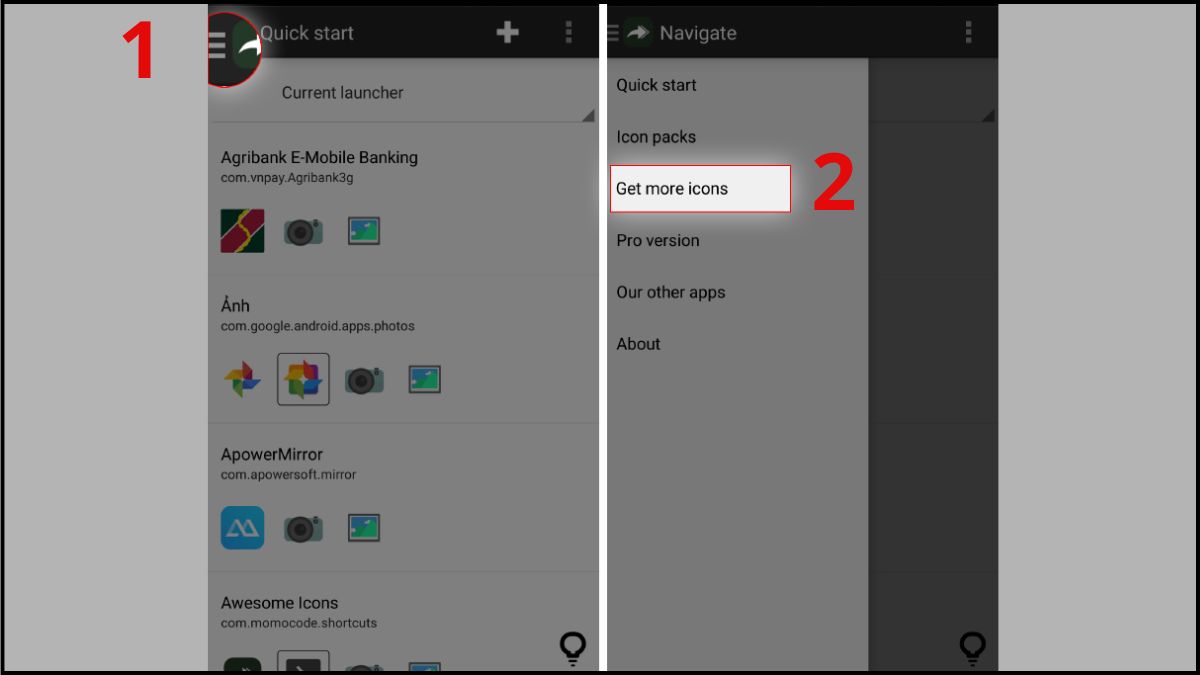 cách đổi hình ứng dụng trên samsung Thay đổi biểu tượng ứng dụng từ Icon Pack bằng Awesome Icons bước 1