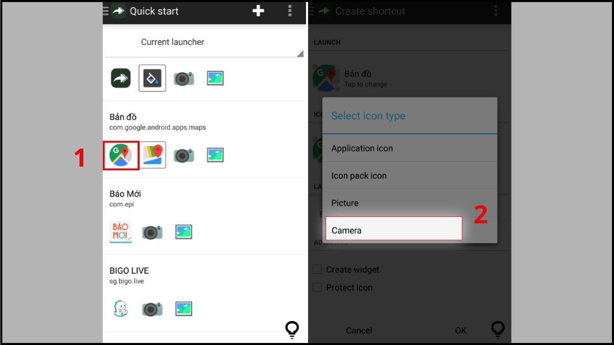 cách thay đổi hình icon ứng dụng trên samsung bằng Awesome Icons  từ máy ảnh bước 1