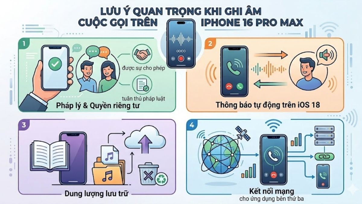 Lưu ý khi ghi âm cuộc gọi trên iPhone 16 Pro Max