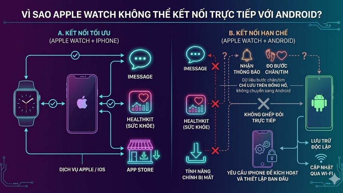 Vì sao Apple Watch không thể kết nối trực tiếp với Android