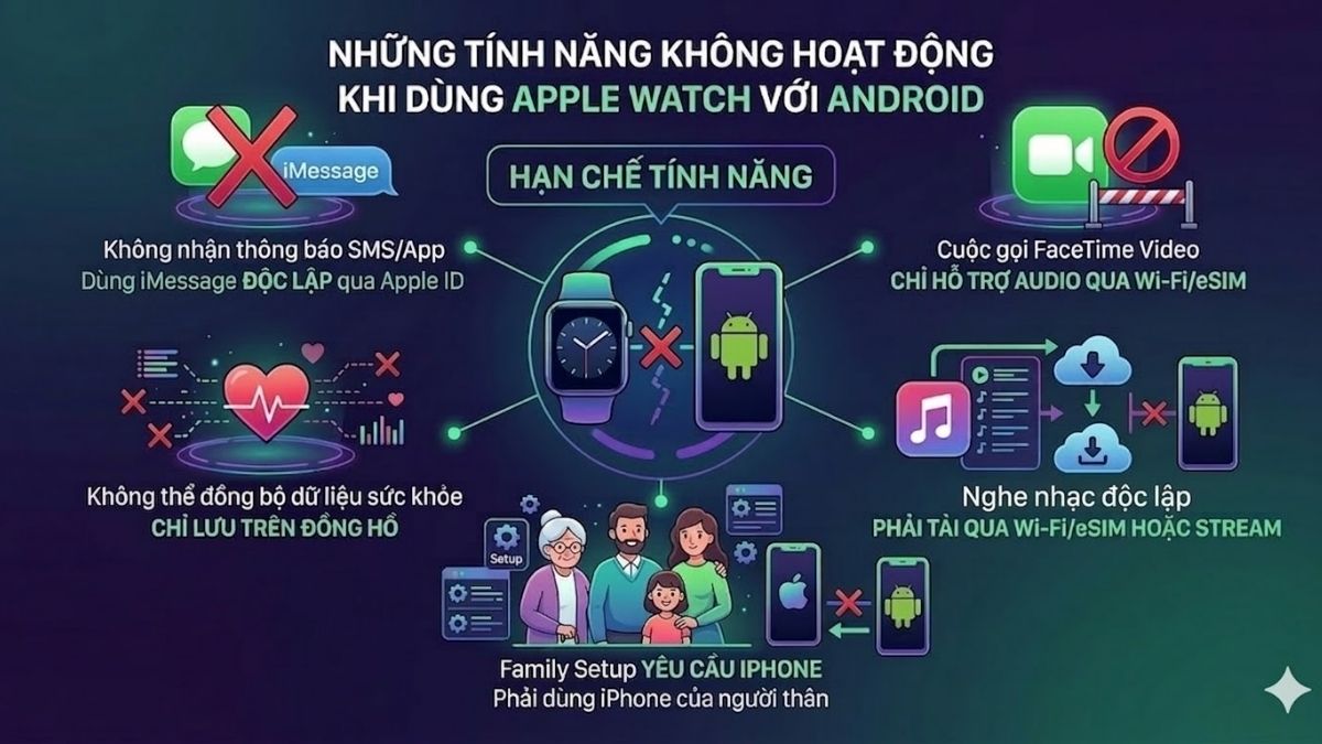 Những tính năng KHÔNG hoạt động khi kết nối Apple Watch với Android