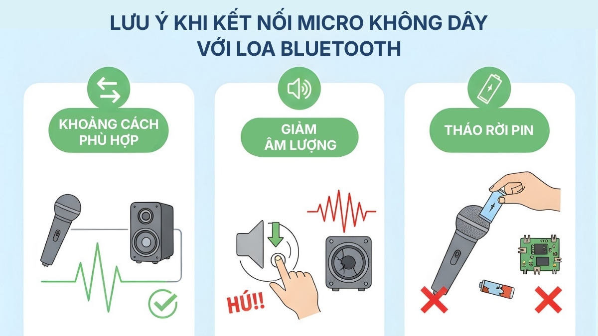 Lưu ý khi thực hiện cách kết nối micro không dây với loa Bluetooth