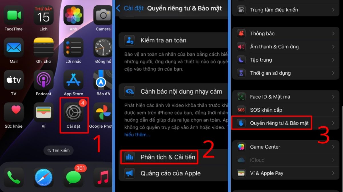 cách Kiểm tra pin iPhone bằng tính năng Analytics bước 1
