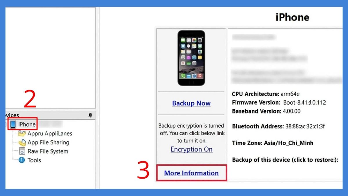 cách Kiểm tra pin iPhone chính hãng bằng phần mềm iBackupbot bước 2