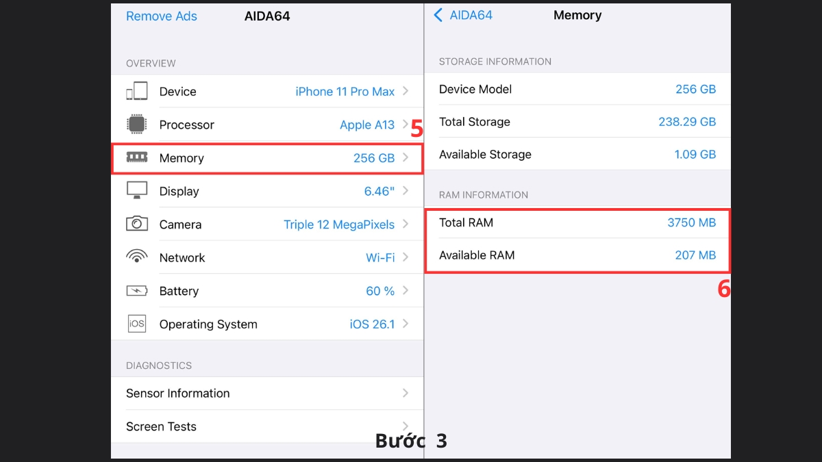 Cách kiểm tra RAM điện thoại iPhone bằng ứng dụng bước 3