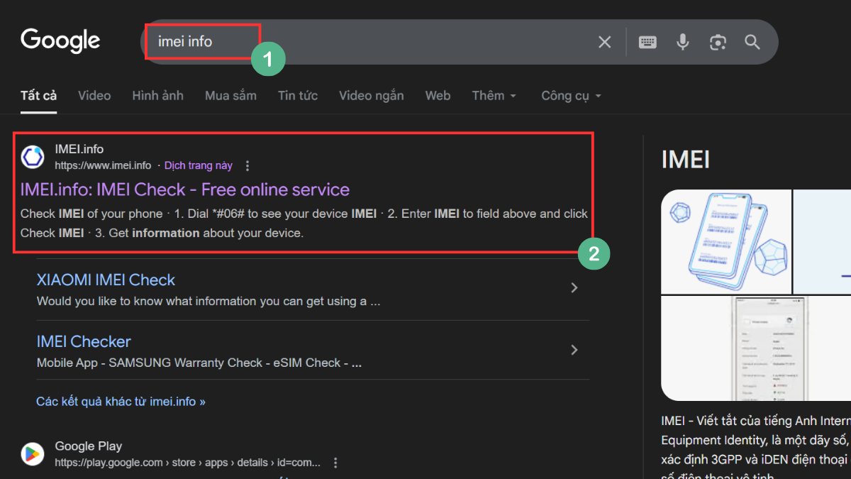 Cách kiểm tra xuất xứ Xiaomi bằng website imei.info bước 1