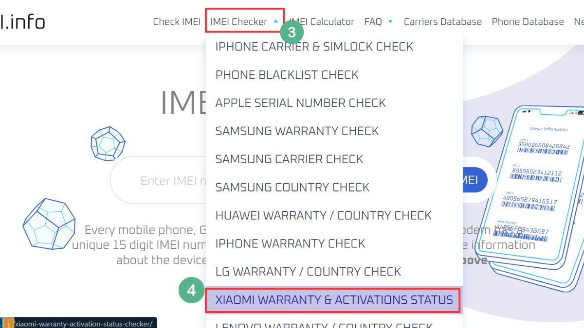Cách kiểm tra xuất xứ Xiaomi bằng website imei.info bước 2