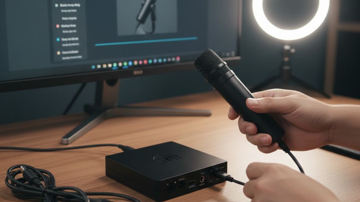 Cách lắp mic live stream kết nối trên máy tính bước 1
