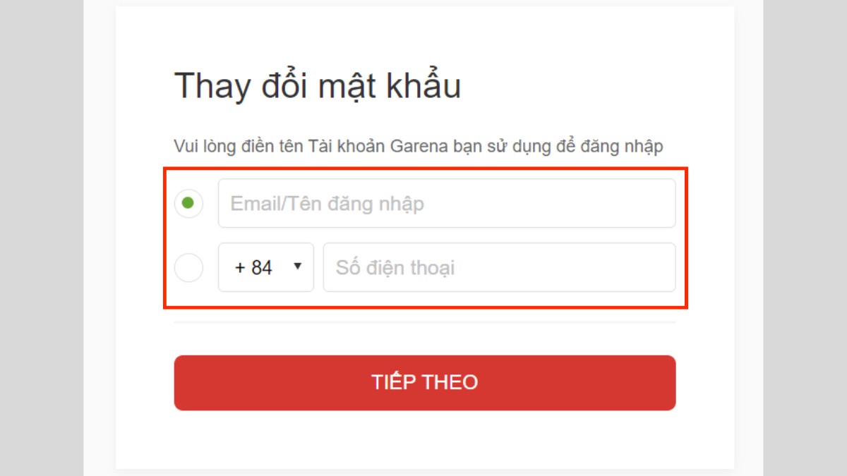 Cách lấy lại tài khoản Garena bằng Số điện thoại Email bước 1