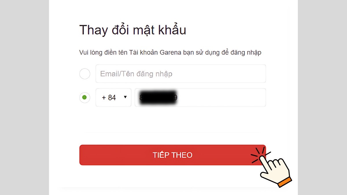 Cách lấy lại tài khoản Garena bằng Số điện thoại Email bước 2