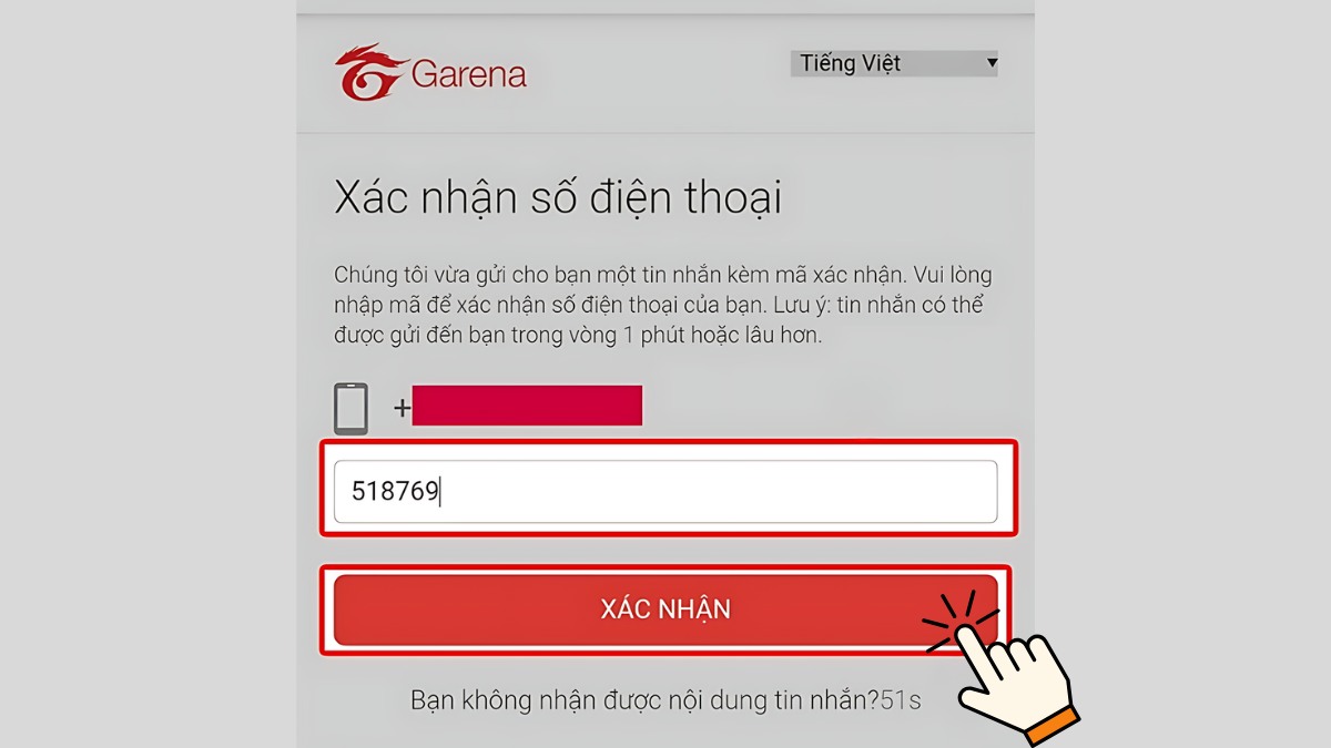 Cách lấy lại tài khoản Garena bằng Số điện thoại Email bước 3