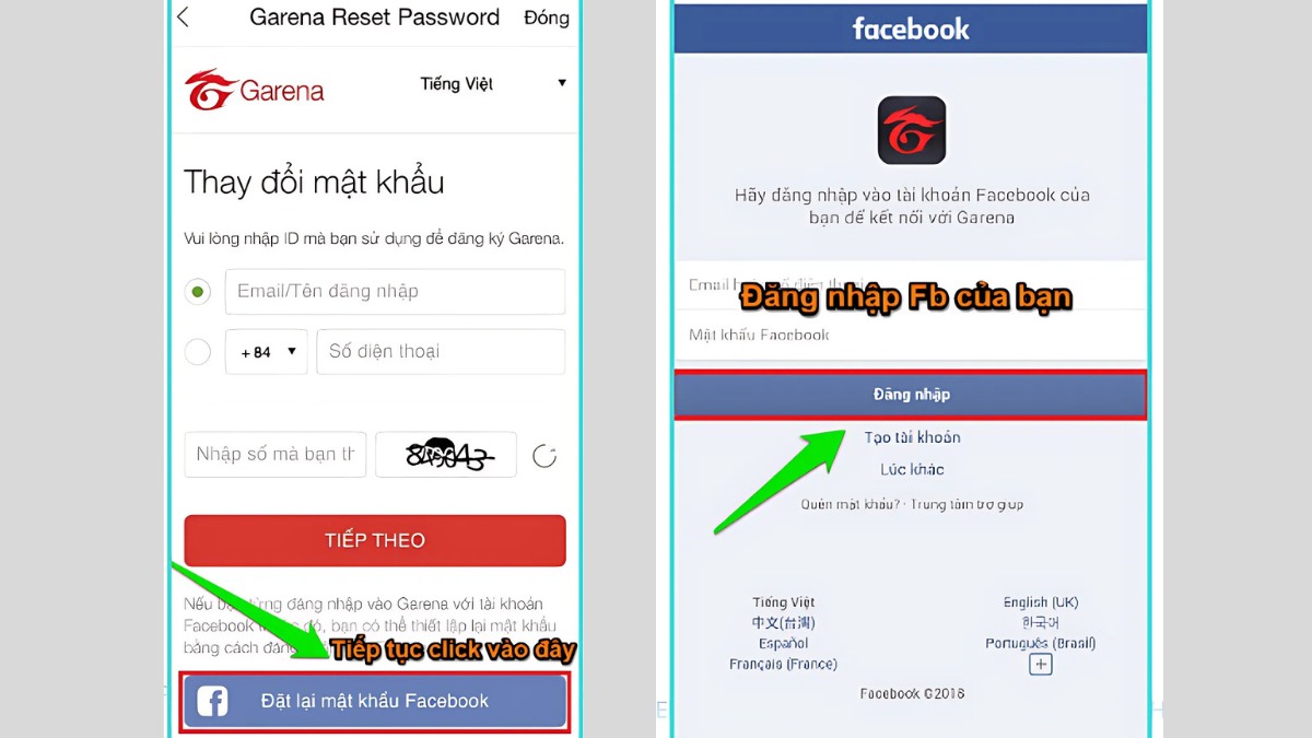 Cách lấy lại tài khoản Garena bằng Facebook bước 2