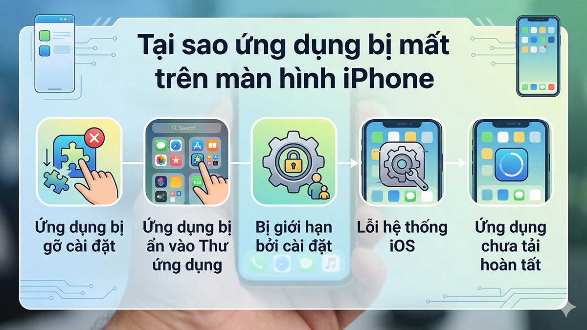 Tại sao ứng dụng bị mất xóa trên màn hình iPhone lấy lại làm sao