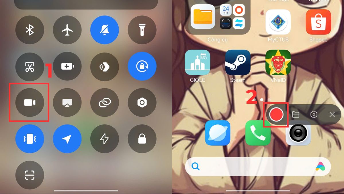 Cách quay màn hình Xiaomi với cài đặt mặc định trên điện thoại