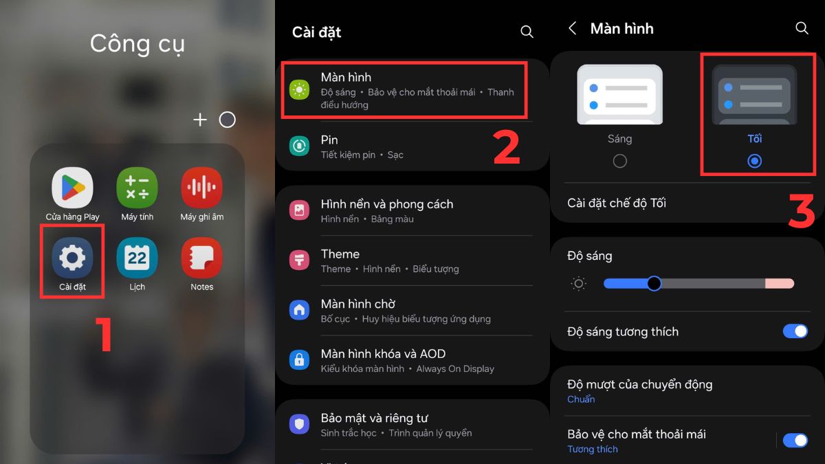 Thao tác bật chế Dark Mode trên điện thoại Android